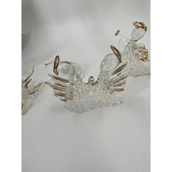 VINTAGE 8 Piece Clear Glass Spaghetti/Spun Glass Ornaments NATIVITY TREE ANGELS - Picture 6 of 12
